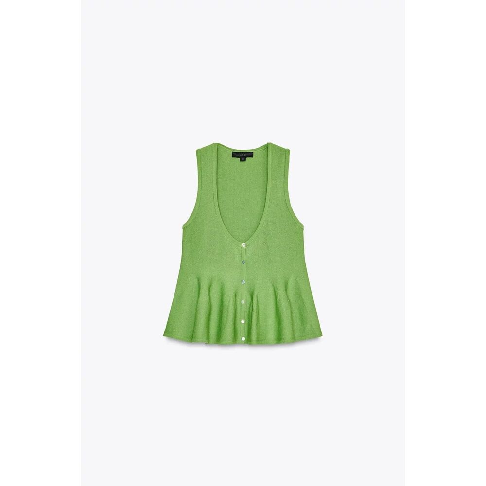 Zara size medium knit peplum green tank top loose fit green